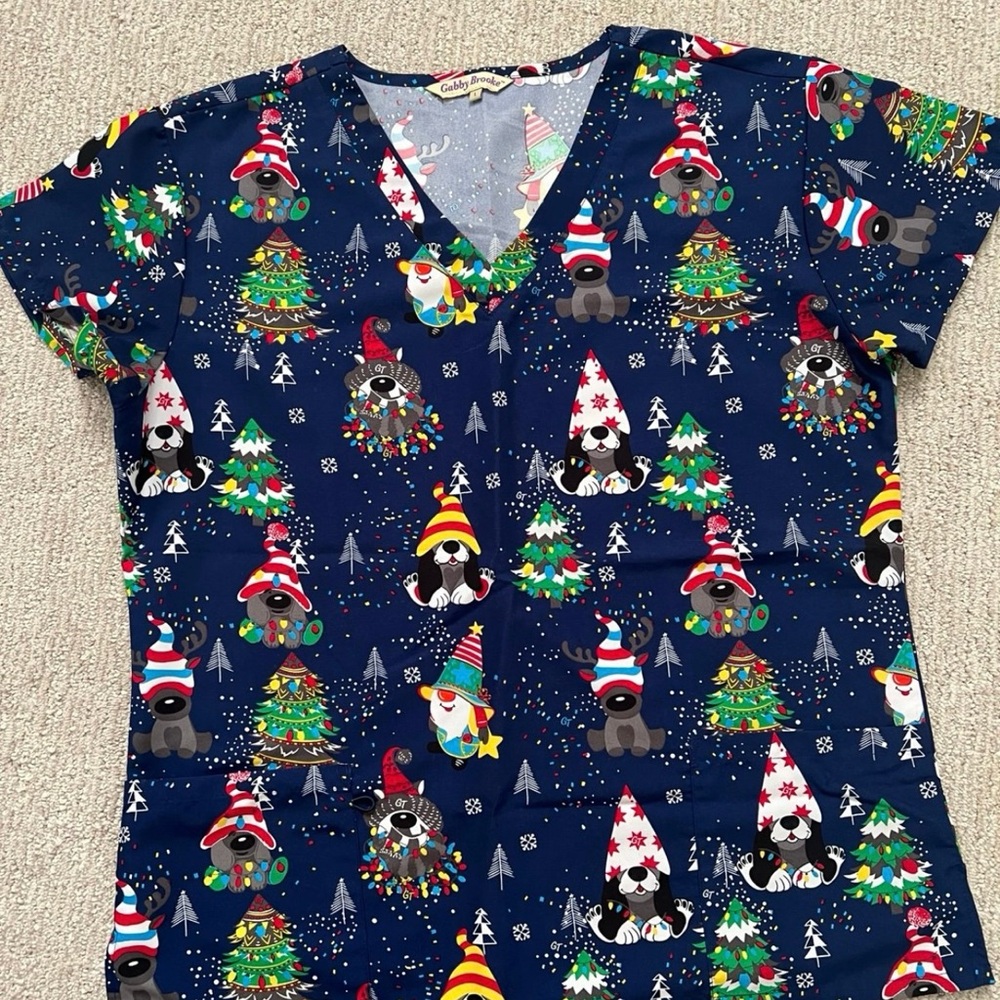 Christmas dog scrub top